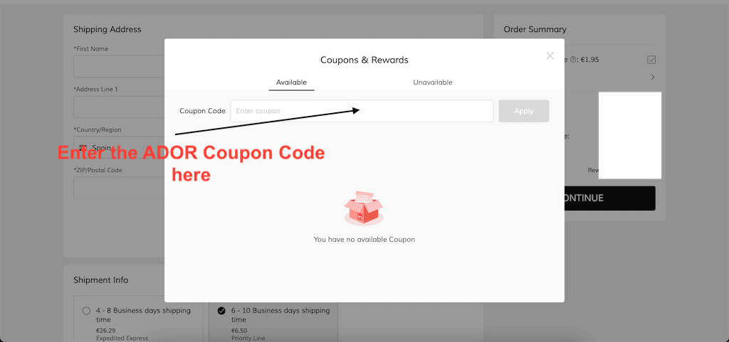 How to use a ADOR Coupon Code
