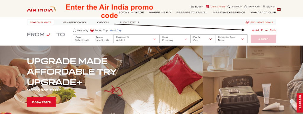 How to use a Air India Promo Code