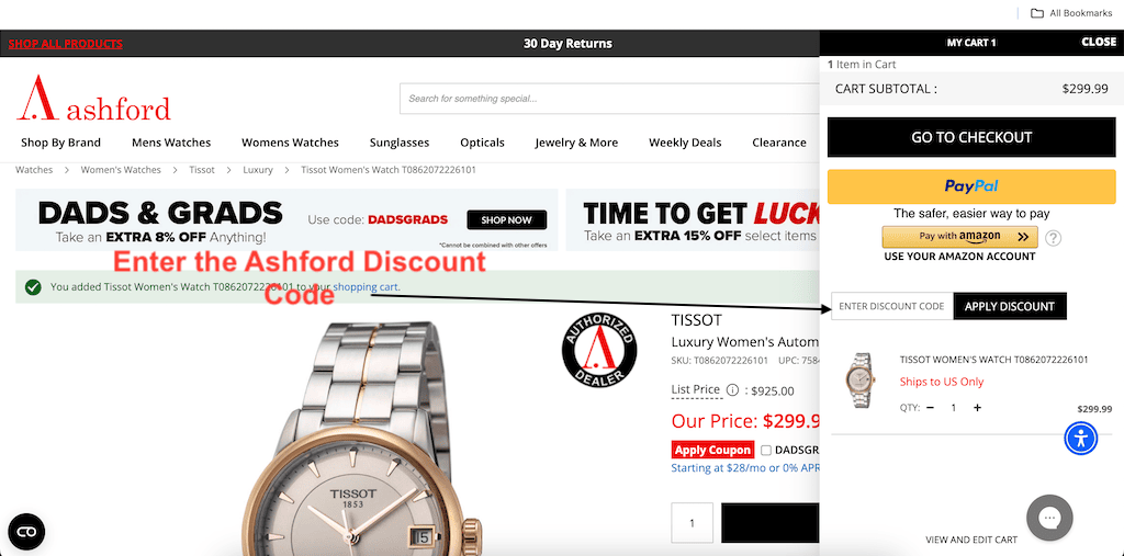 How to add an ASHFORD Discount Code