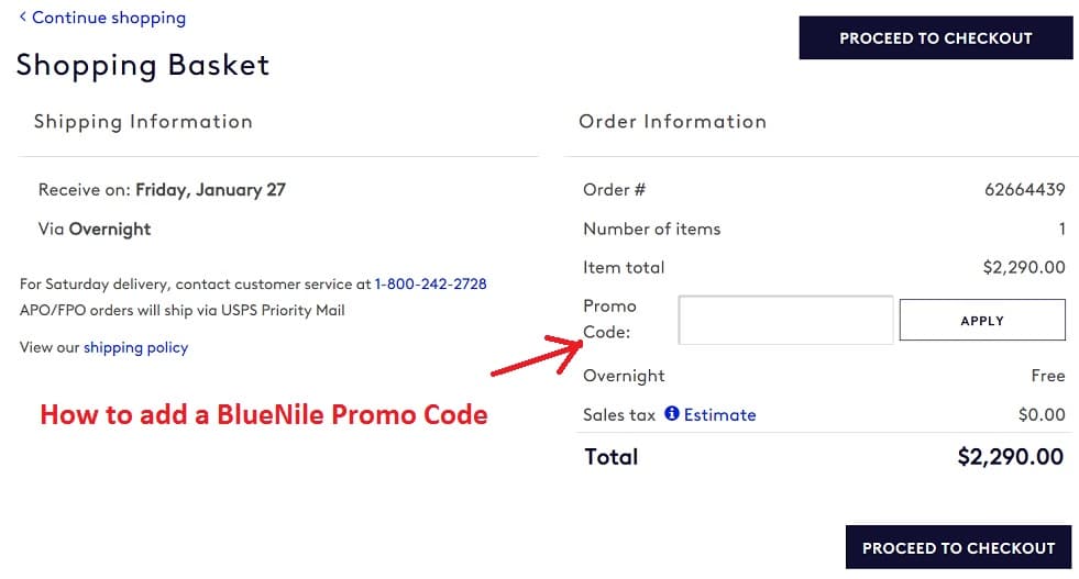 How to add a BLUENILE promo code