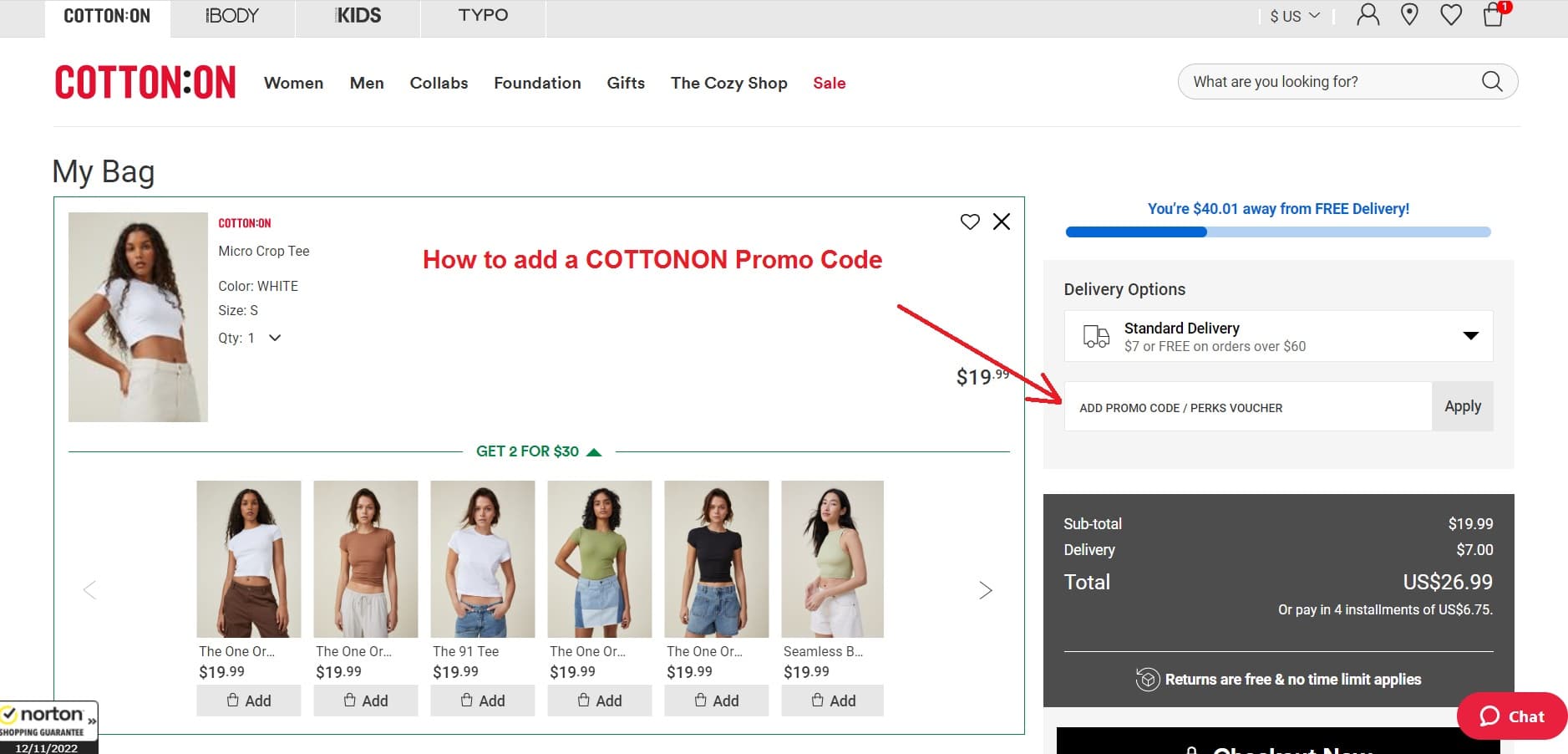 How to add a COTTONON promo code