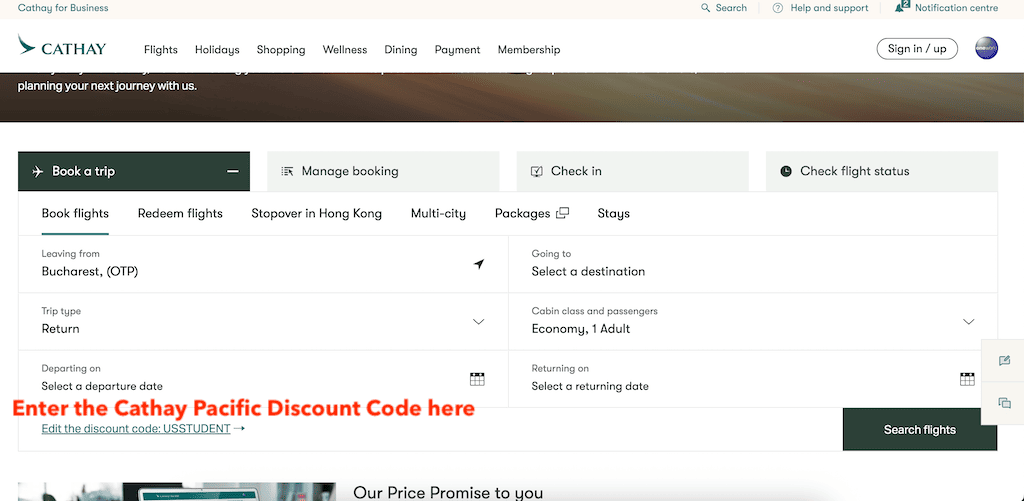 How To Add a Cathay Pacific Discount Code