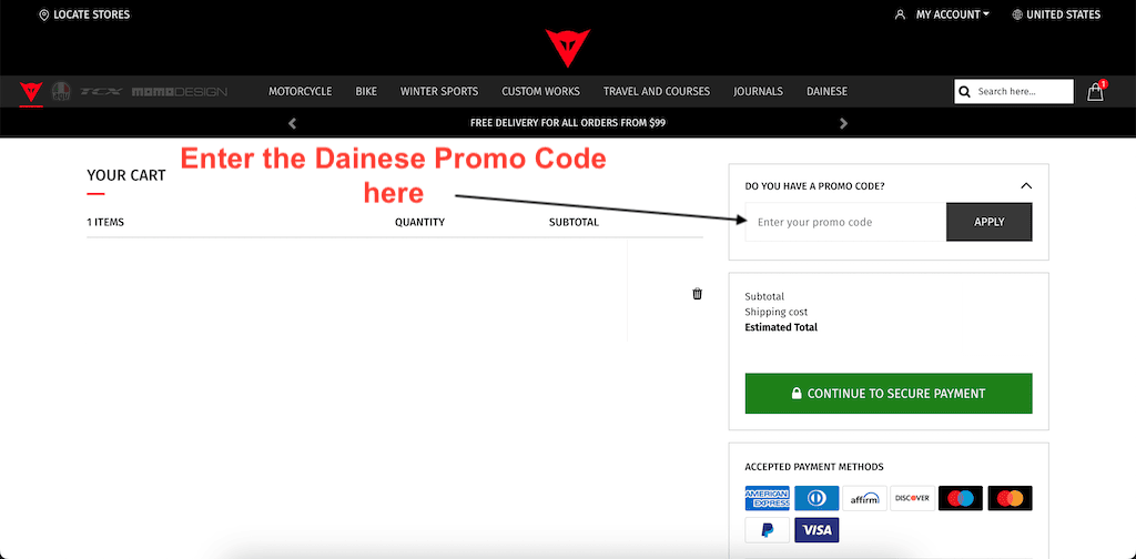 How to use a Dainese Promo Code