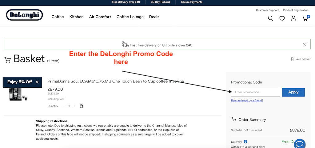 How to use a DeLonghi coupon code