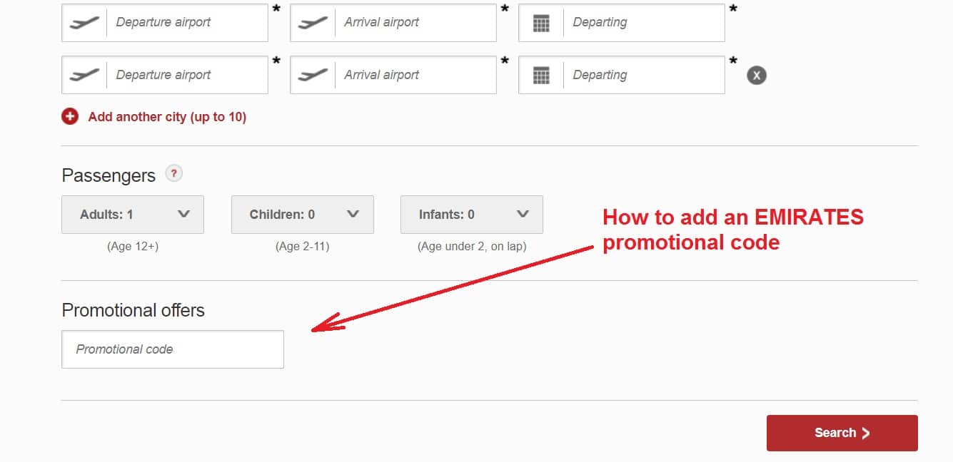 How to add a EMIRATES promotional code