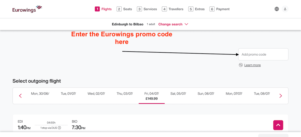 How to add an Eurowings promo code