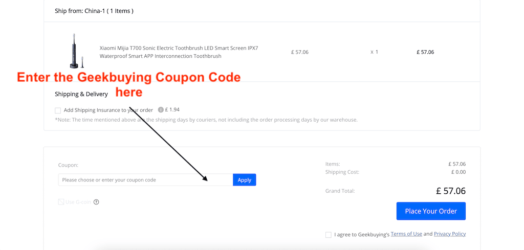 How to add a Geekbuing coupon code to your order