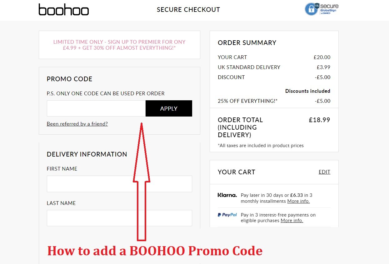 How to add a BOOHOO Promo Code