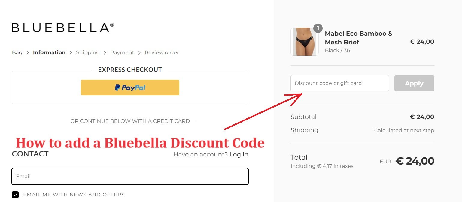 How to add a BLUEBELLA Discount Code