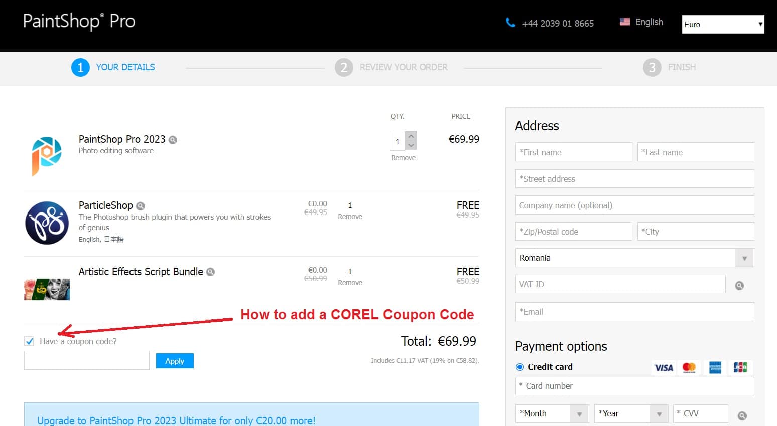 How to add a COREL Coupon Code