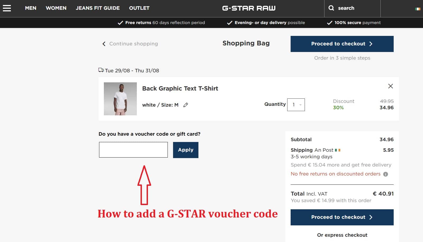 How to add a G-STAR RAW voucher code