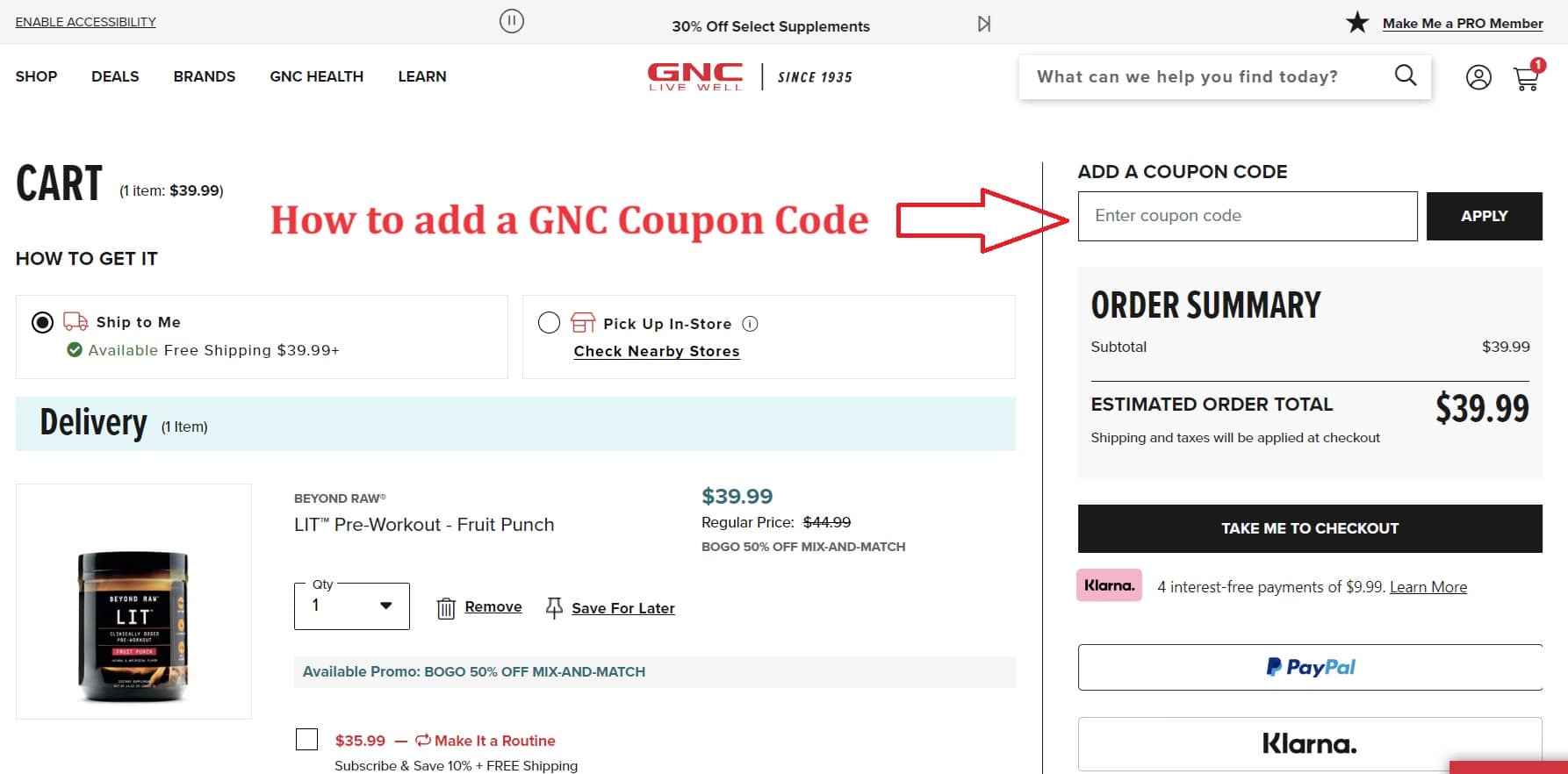 How to add a GNC Coupon Code