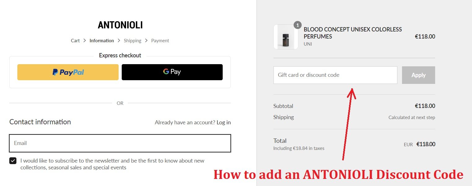 How to add an ANTONIOLI Discount Code
