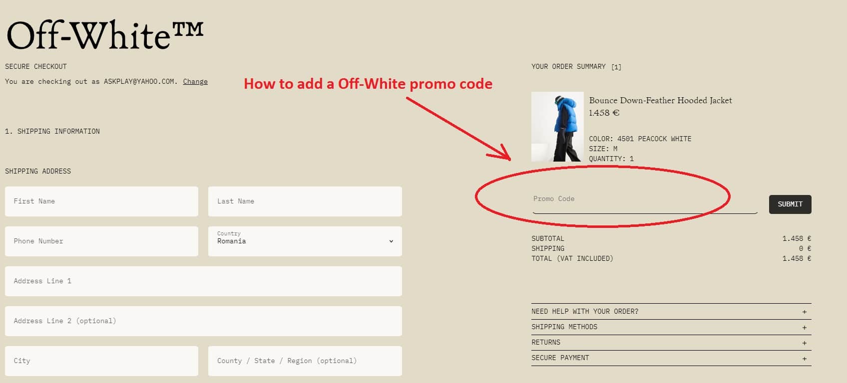 How to Add an OFF-WHITE Promo Code and Save Instantly