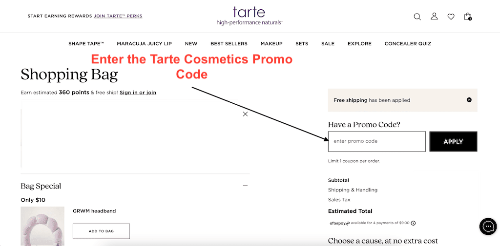 How to use a Tarte Cosmetics Promo Code